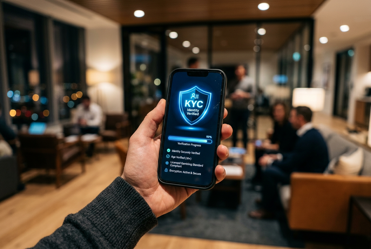 Smartfon wyświetlający ikonę tarczy i bezpieczną weryfikację cyfrową.